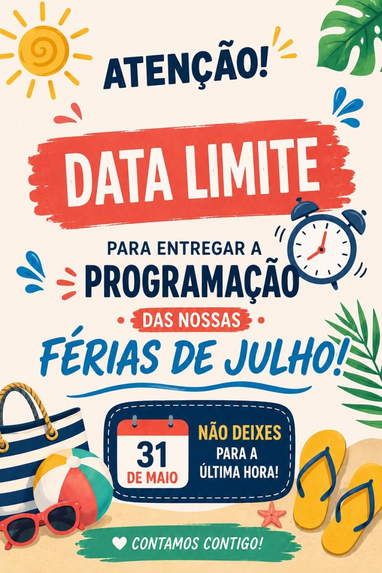 Cartaz com aviso sobre a entrega da programação das férias de julho